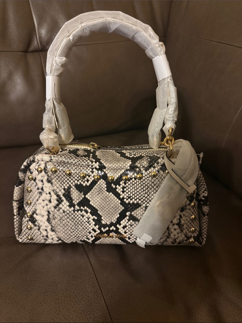 Michael Kors Cecily Small Studded Snake Embossed Shoulder Bag